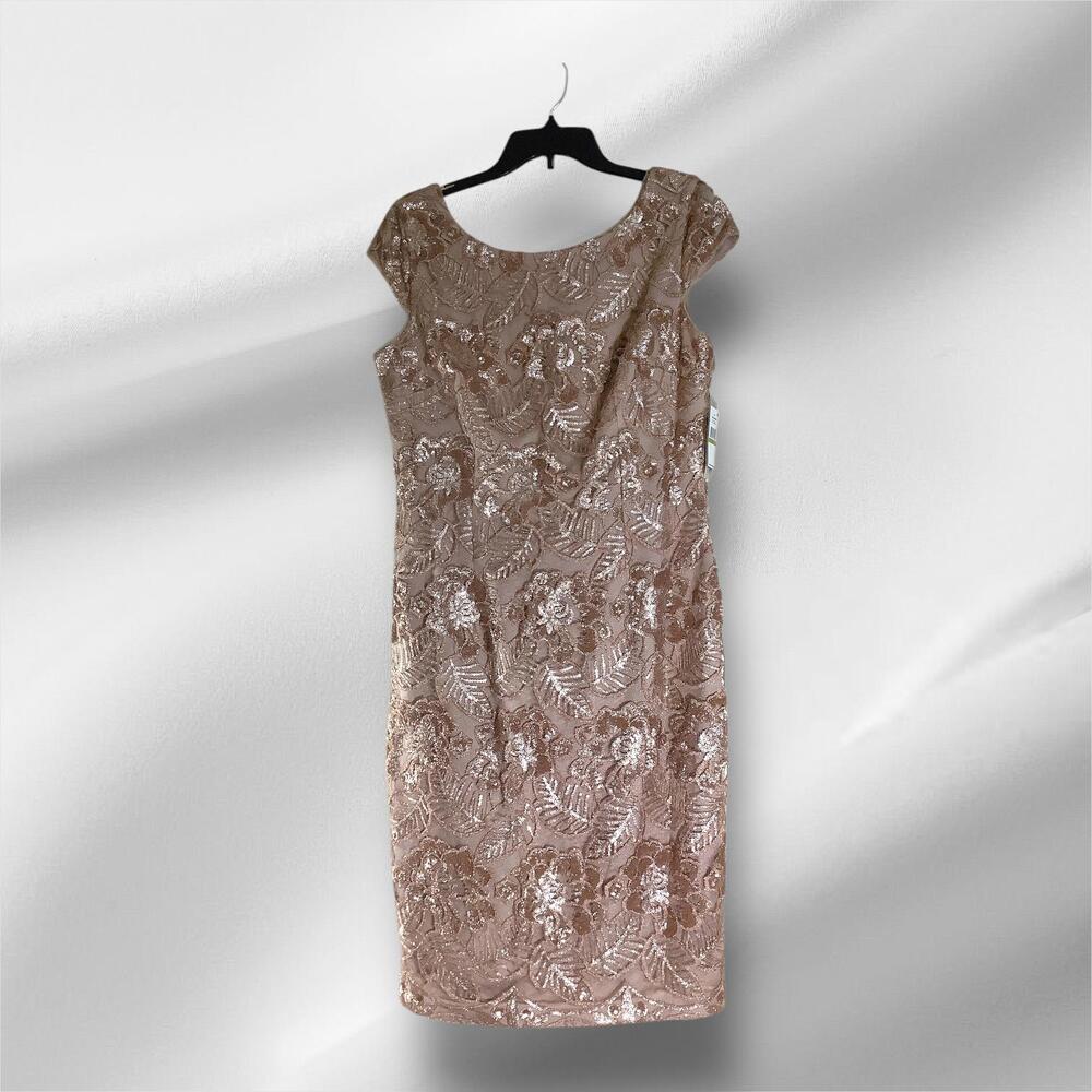 NWT Alex Evenings Short Knee Length Embroidered Cocktail Sheath Dress, 14 - Picture 3 of 3